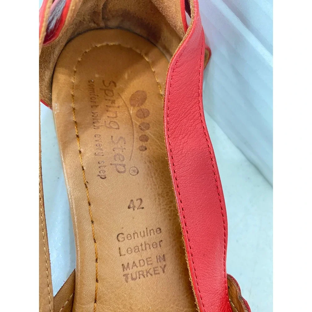 Spring Step Delorse Flats Womens 42 Red Good Leather Woven Slingback Perforated